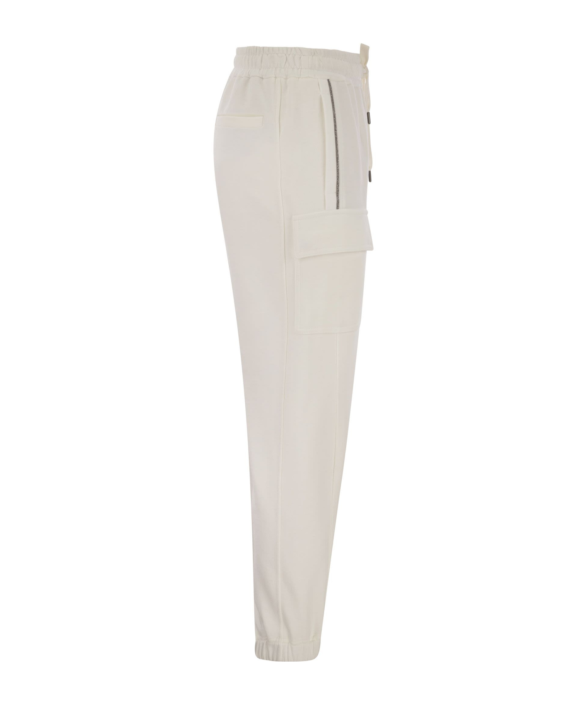 Brunello Cucinelli Women's Smooth Cotton Fleece Cargo Pants With Monile In Nude