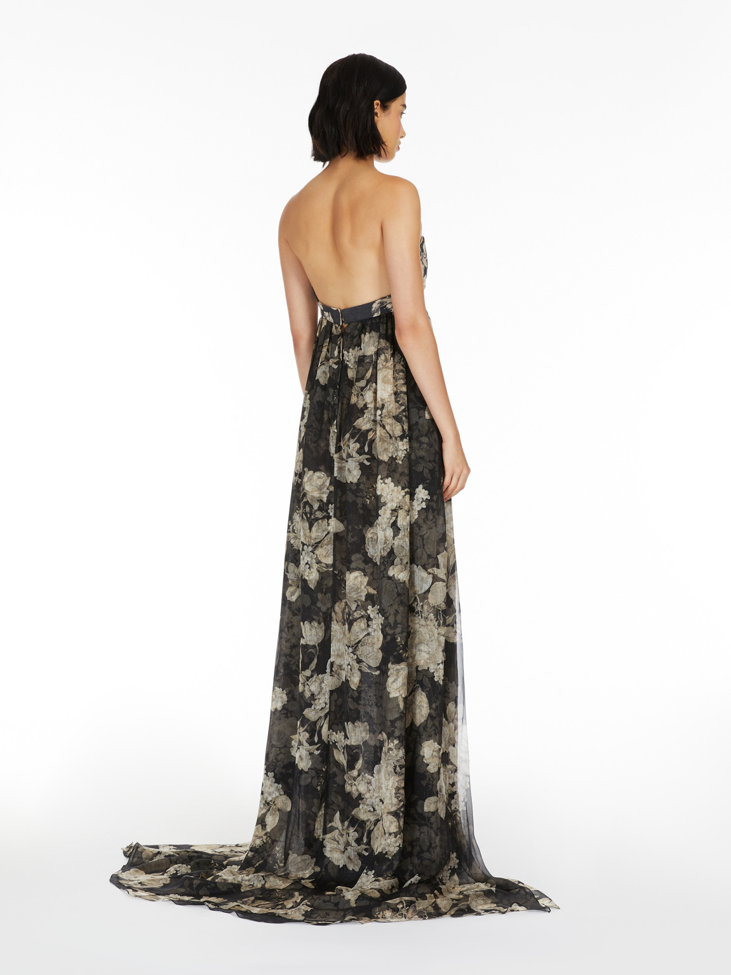 Max Mara Acerbo Strapless Floral Silk-chiffon Gown In Black