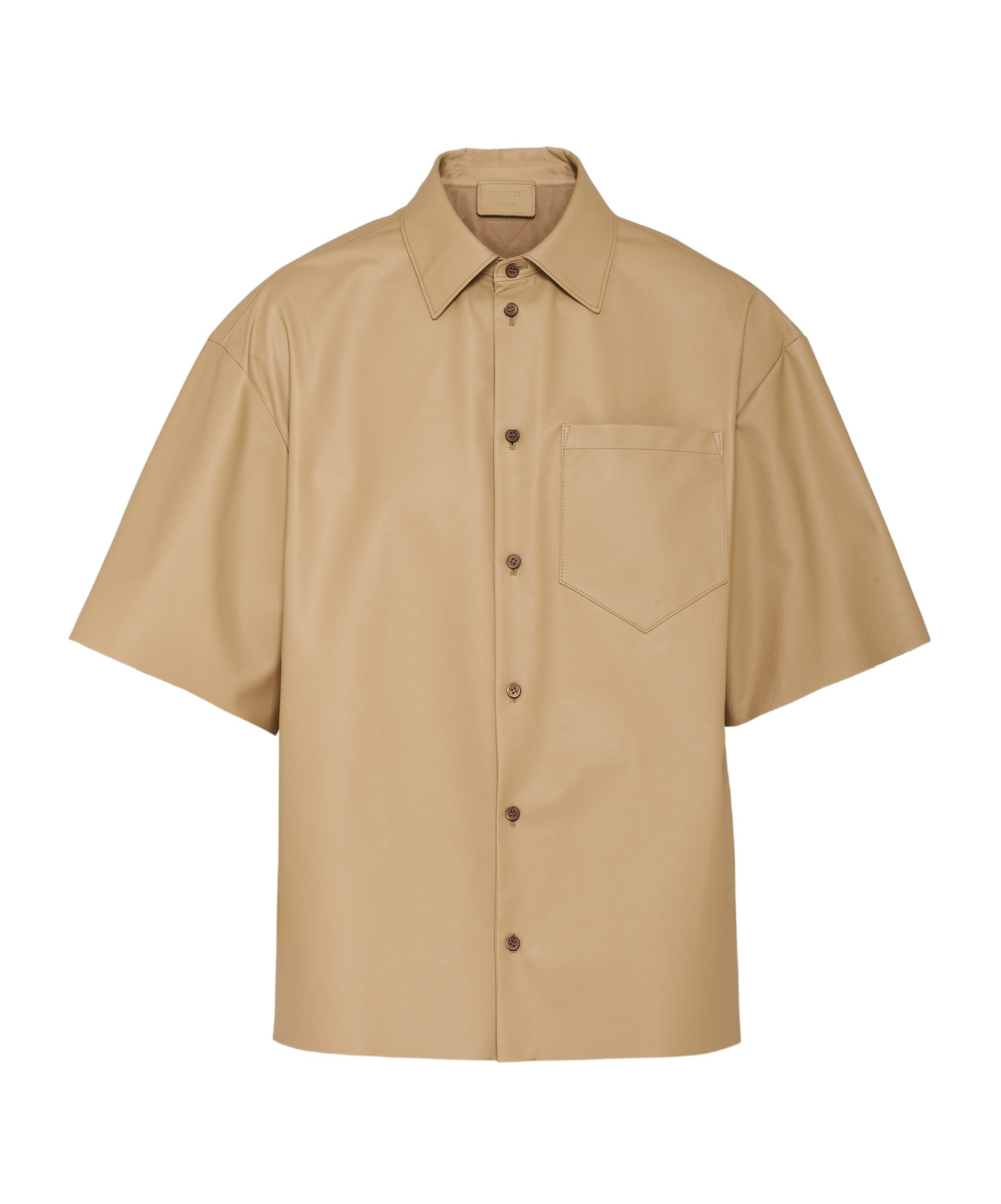 Prada Leather Shirt With Back Yoke And Chest Pocket In Brown