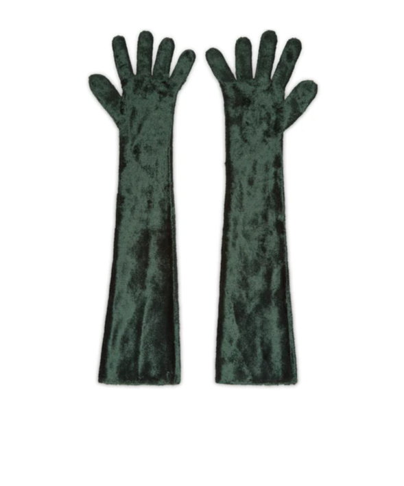 Alaïa Long Velvet Knitted Gloves In Green