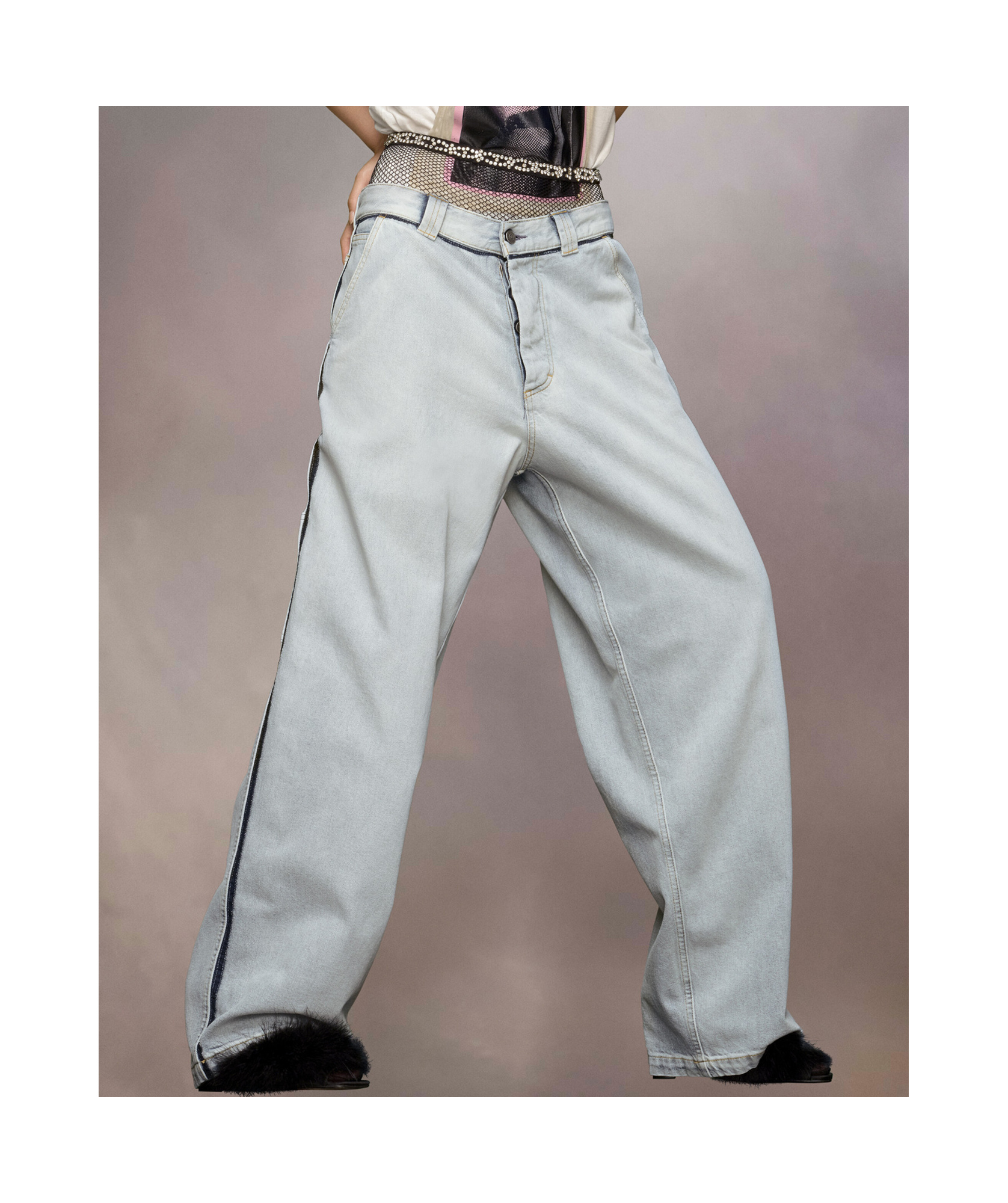 Maison Margiela Contrasting-trim Mid-rise Wide-leg Jeans In Blue