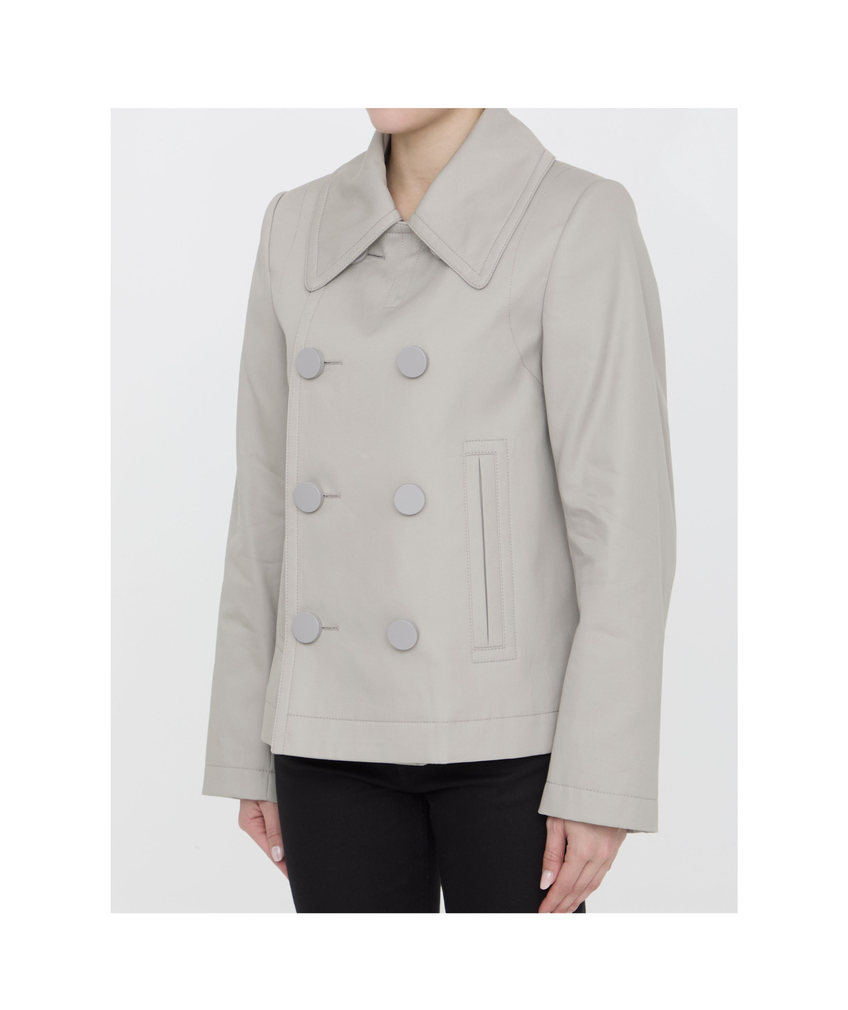 Bottega Veneta Peacoat Double-breasted Wide Collar Jacket In Gray
