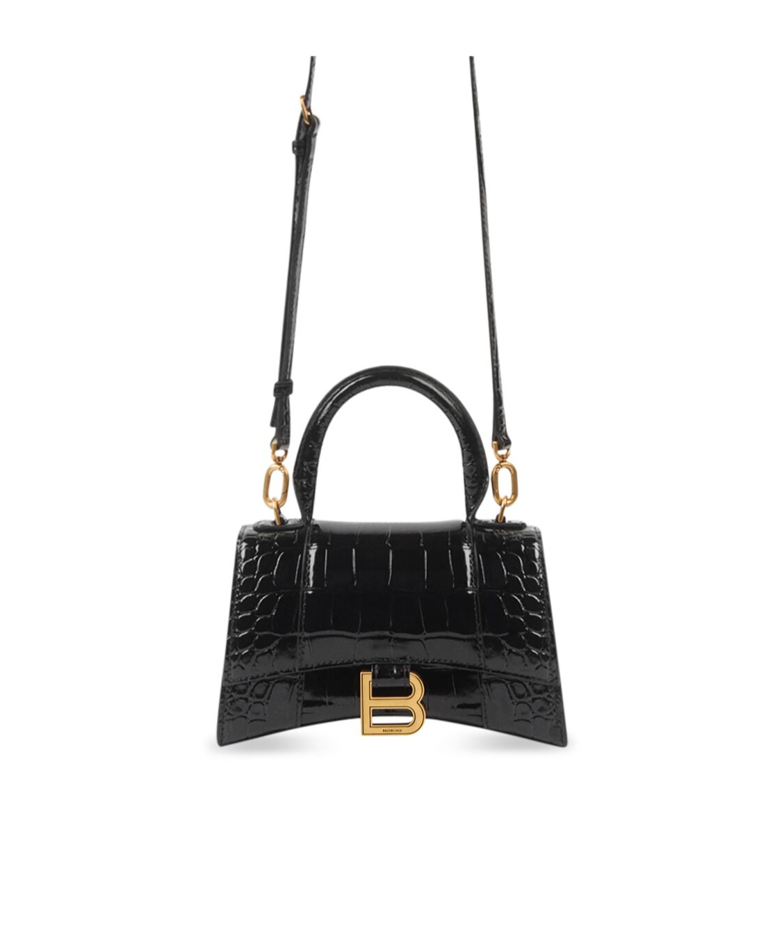 Balenciaga Hourglass Small Croc-effect Leather Crossbody Bag In Black