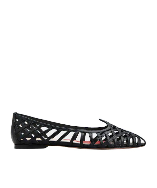 Roger Vivier Leather Point Toe Ballet Flats With Cut-out Details In Black