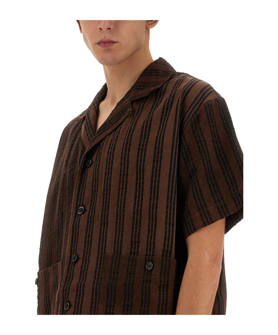 Uma Wang Men's Striped Shirt | Size Large | Um1507 In Black