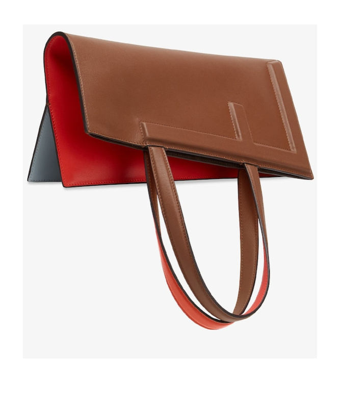 Fendi Leather Tote Medium Colour-block Design In Red
