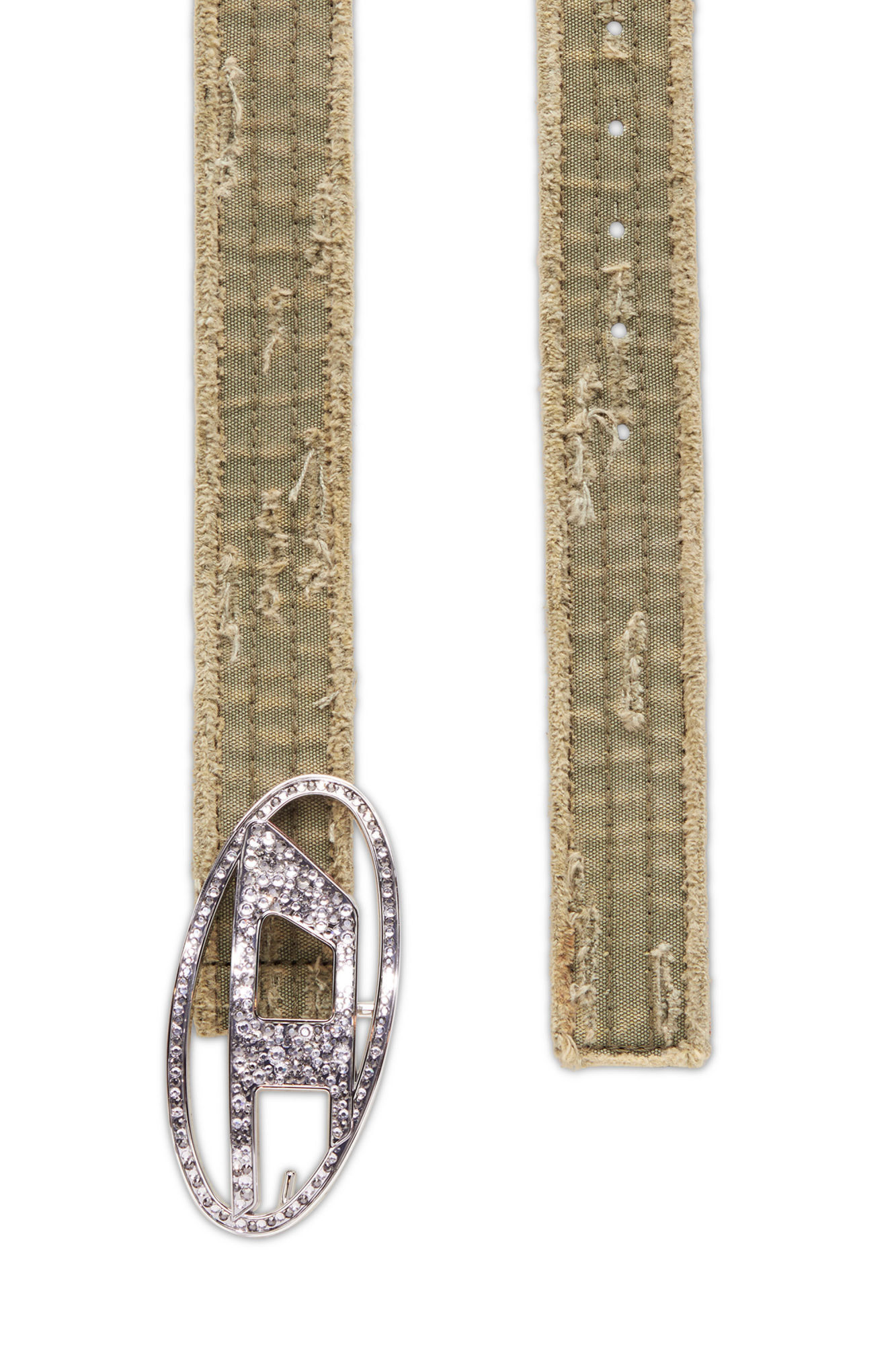 Diesel Cintura In Canvas E Pelle Con Strass In Gray