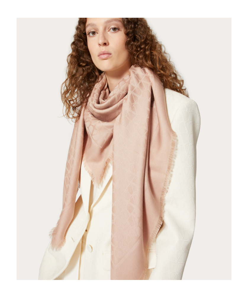 Valentino Monogram Silk Blend Scarf In Nude