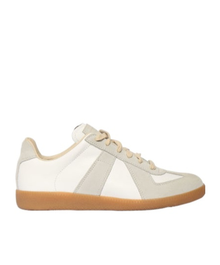 Maison Margiela Women Replica Low-top Leather Sneakers With Suede Inserts In White