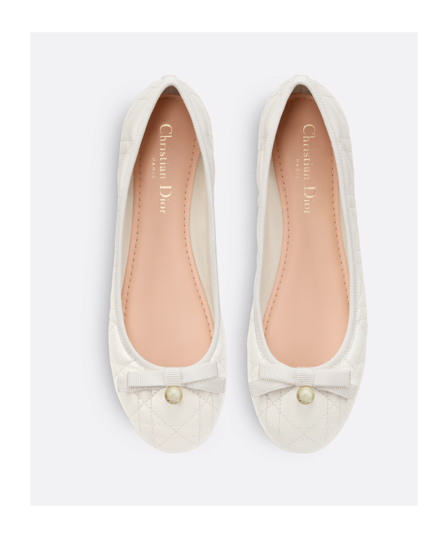 Dior Pattern Quilted Ballet Shoes In White