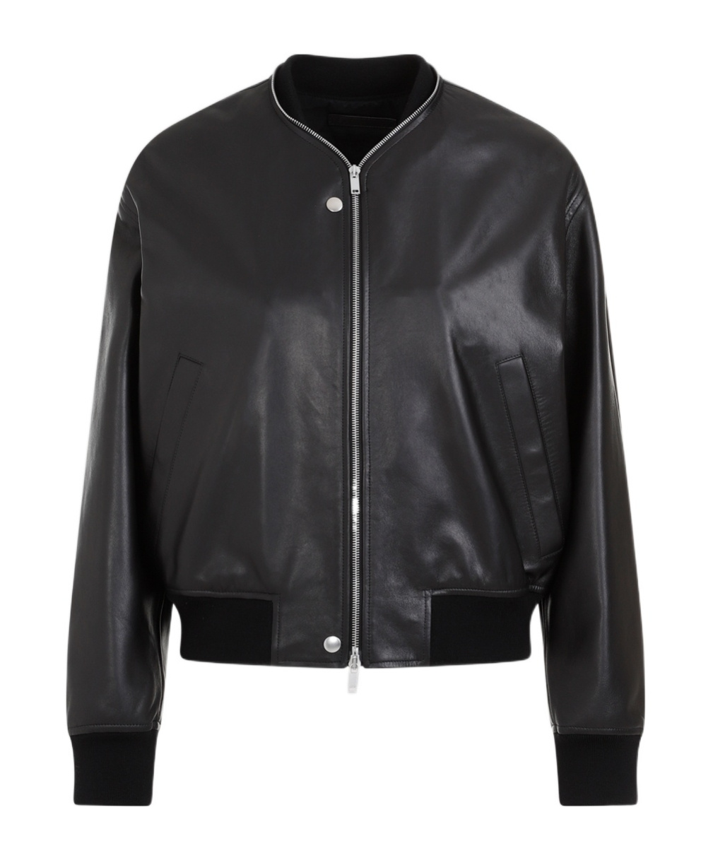 Jil Sander Leather Bomber Jacket In Black