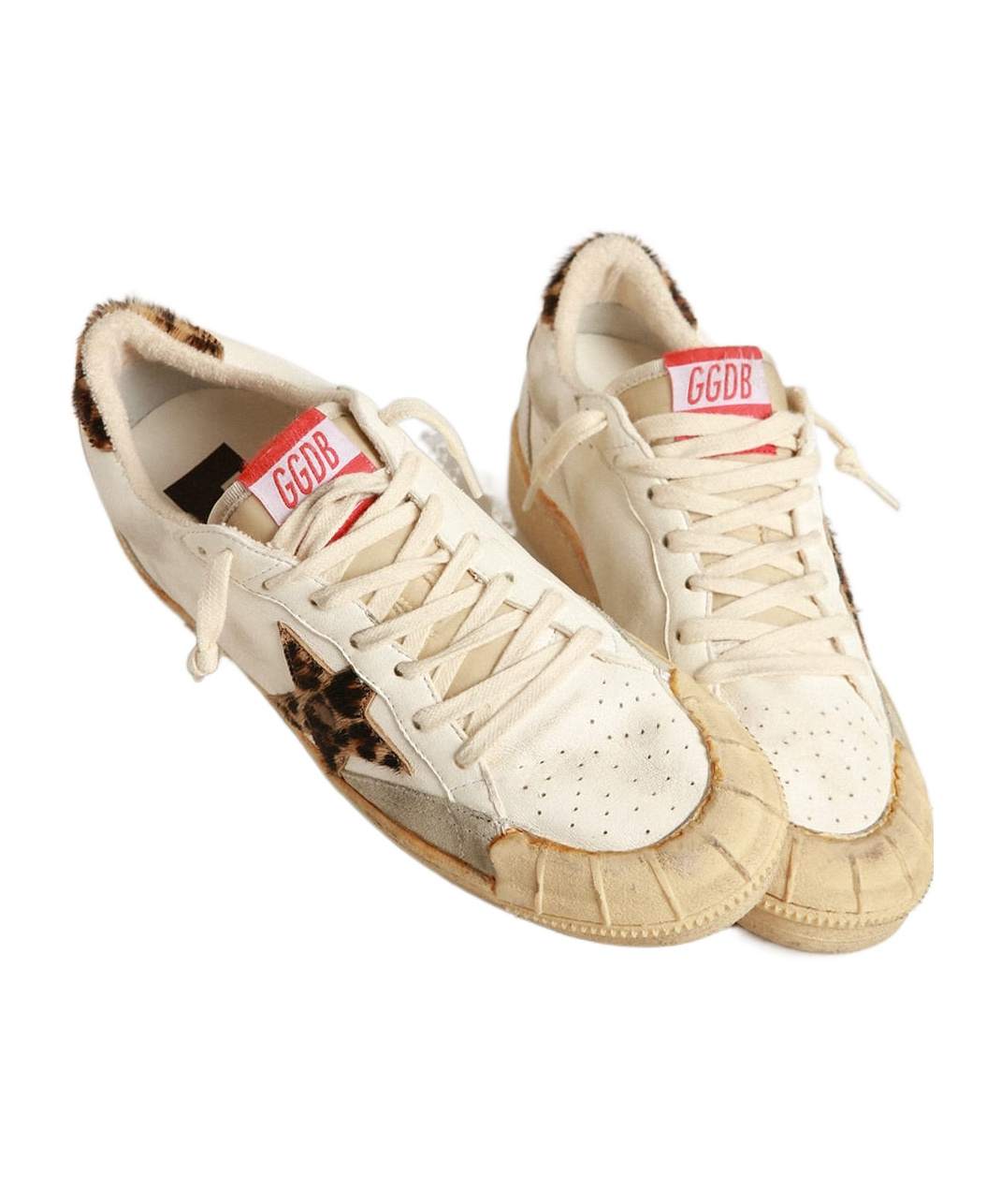 Golden Goose Ball Star In Nappa With Leopard-print Pony Skin Star And Heel Tab In Nude