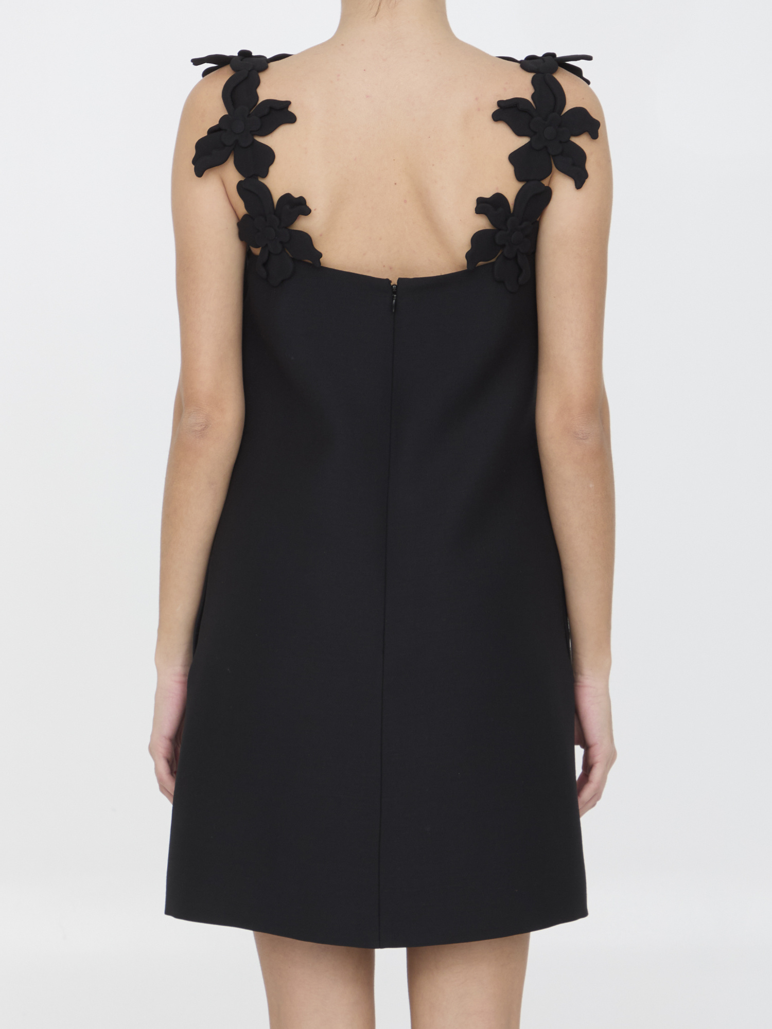 Valentino Crepe Couture Embroidered Minidress In Black