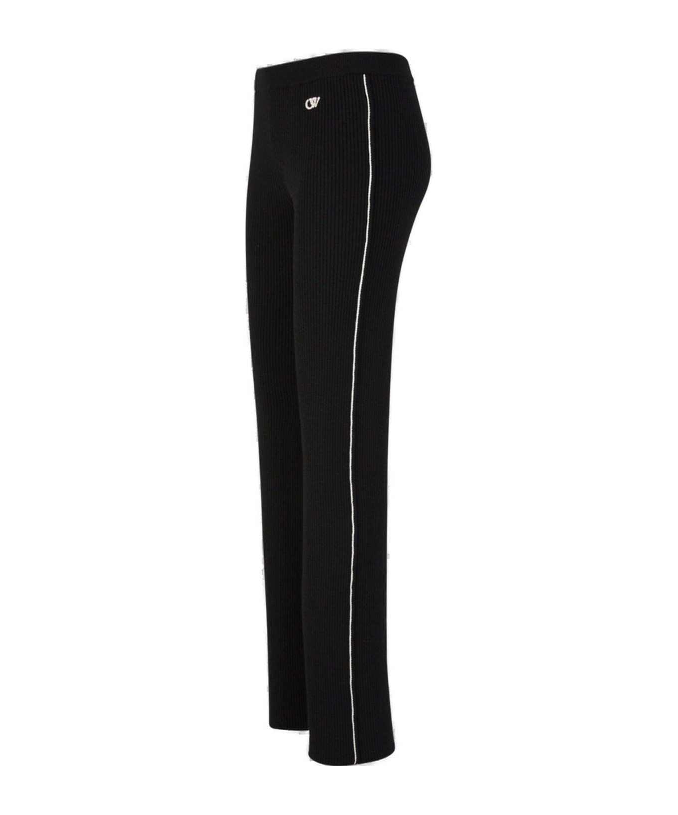Off-white Side-stripe Ribbed Flared Trousers In Black