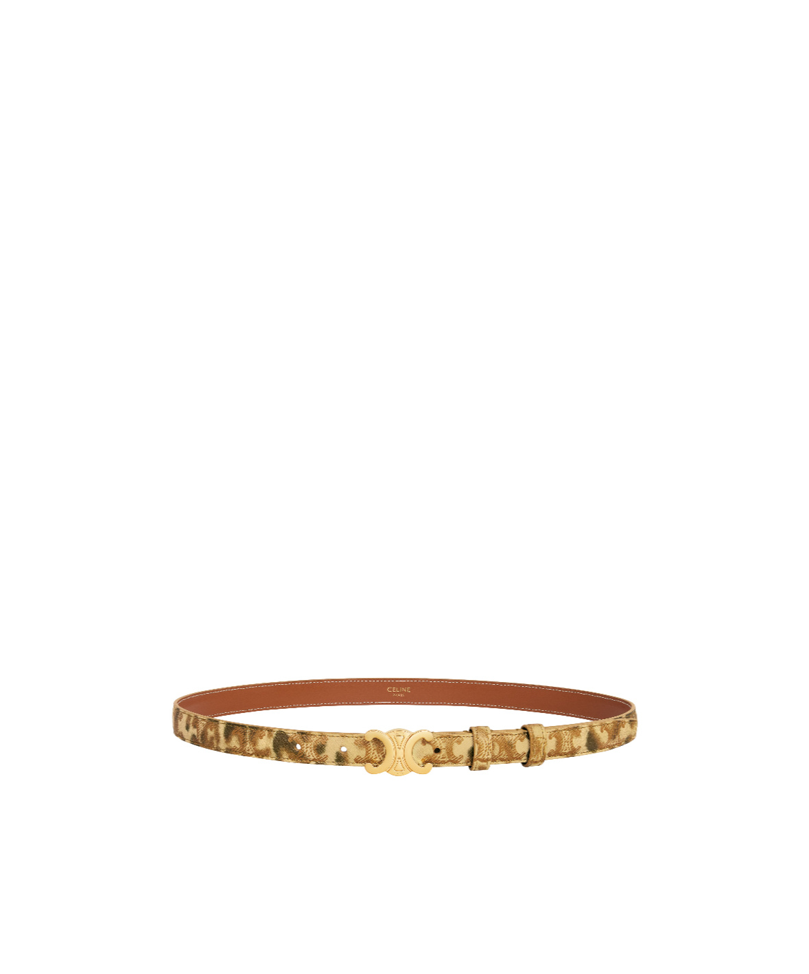 Celine Small Triomphe Belt In Triomphe Canvas With Leopard Print In Gold