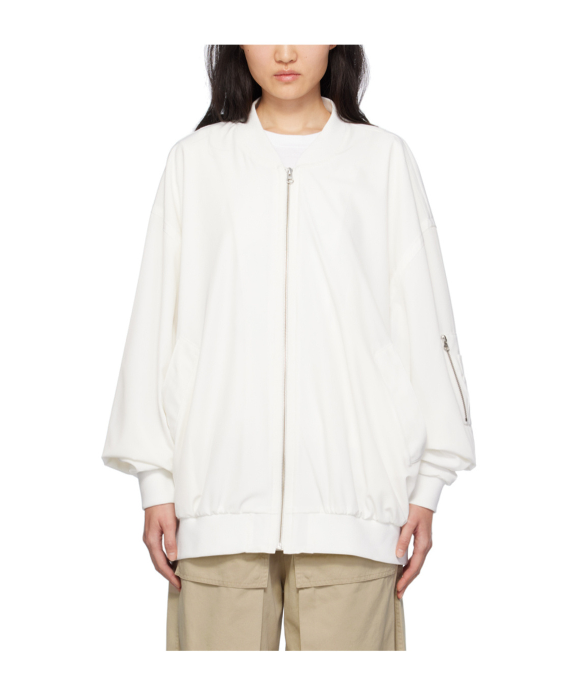Mm6 Maison Margiela Off-white Zip Bomber In White