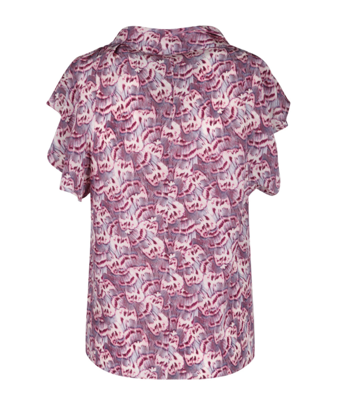 Isabel Marant Valency Feather-print Asymmetric Flutter-sleeve Silk Blouse In Pink