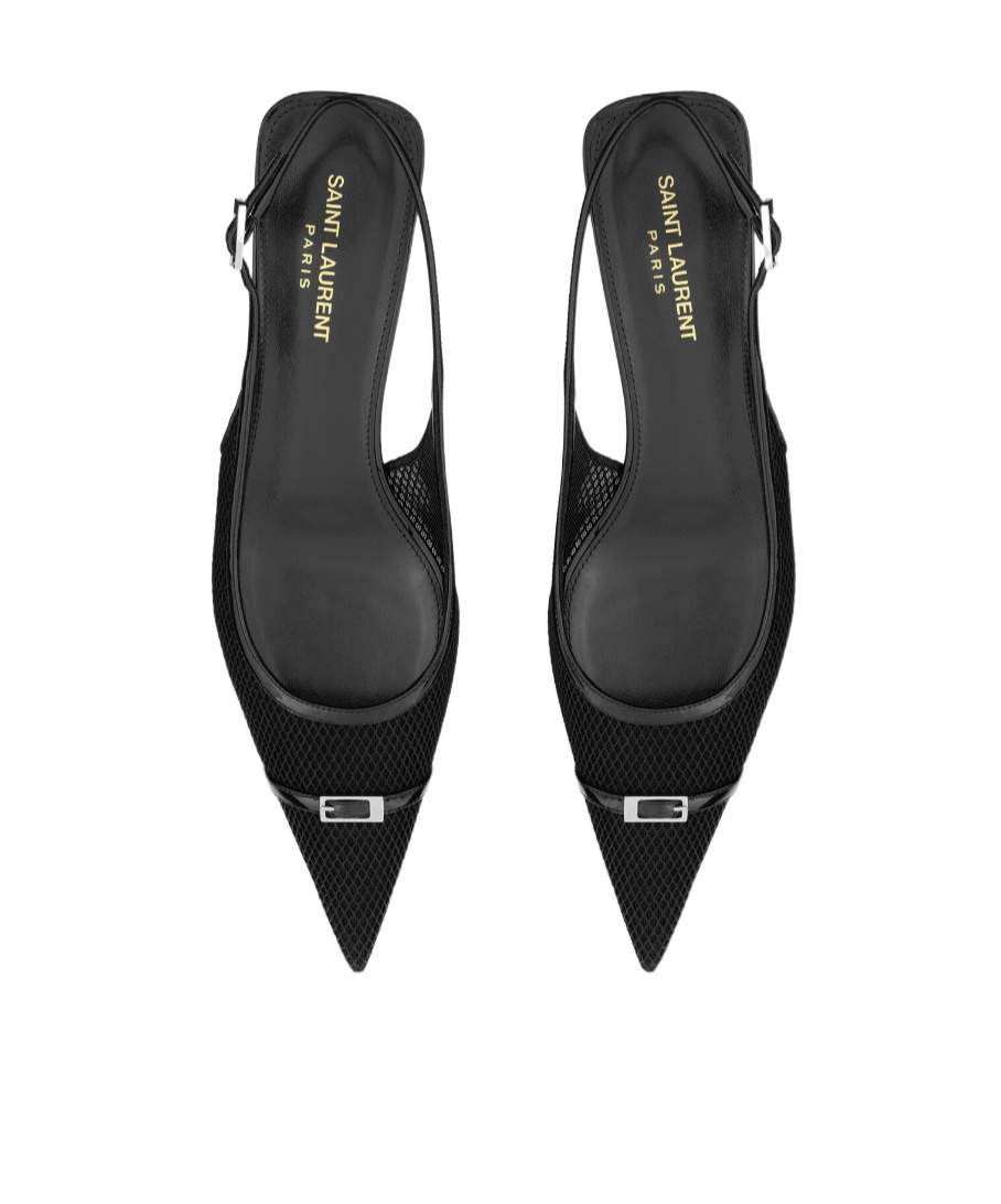 Saint Laurent Oxalis Patent Leather-trimmed Mesh Slingback Pumps In Black