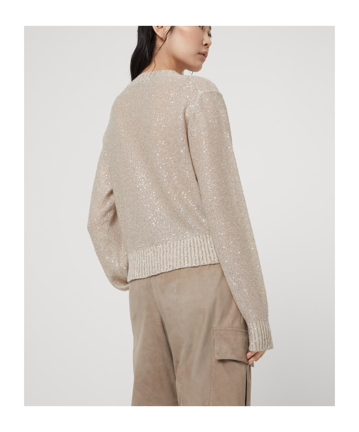Brunello Cucinelli Linen-cashmere-silk Sequin Sweater In Nude