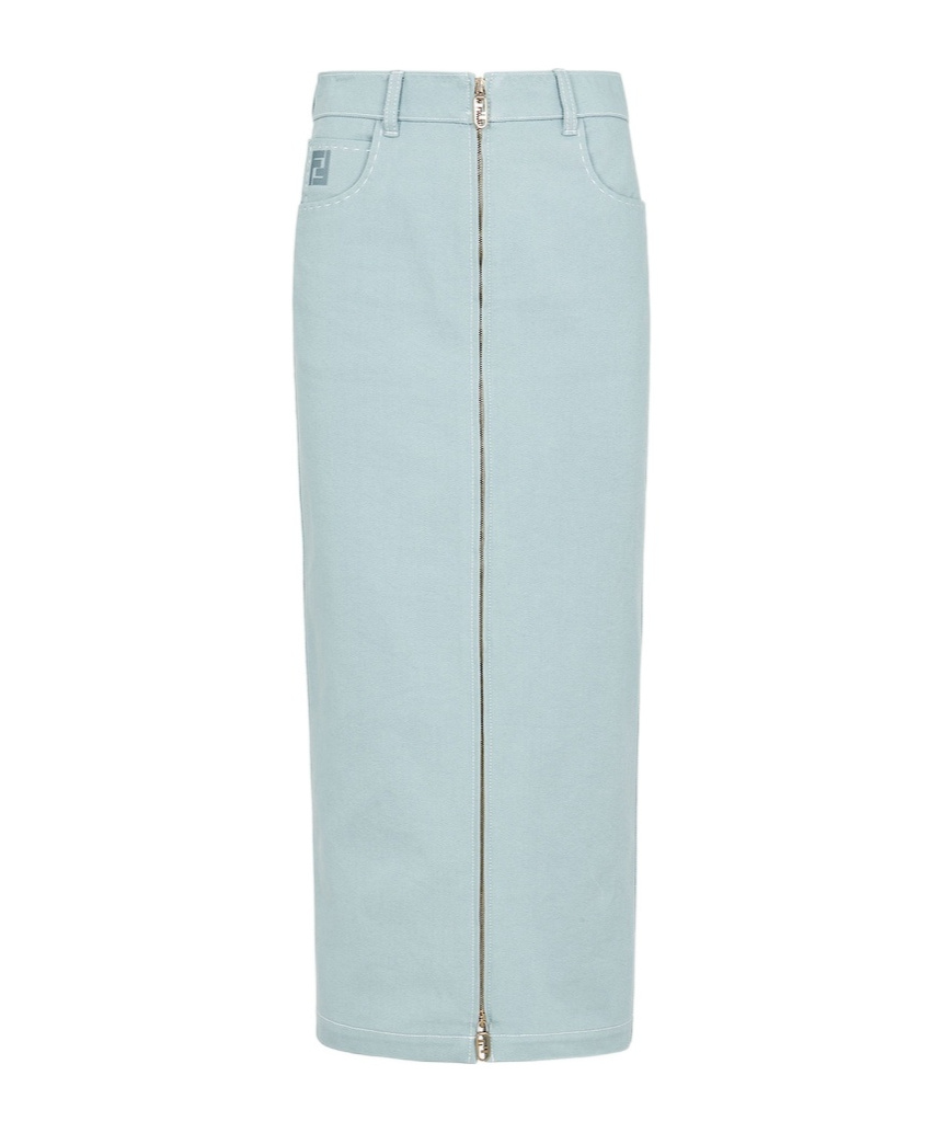 Fendi Woman Denim Skirt Sky Blue Size 4 Cotton In Blue