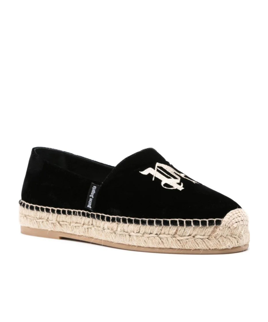 Palm Angels Logo-embroidered Velvet Espadrilles In Black