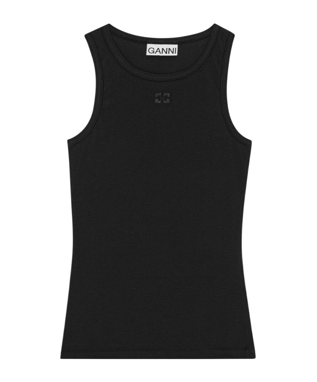 Ganni 'tank Top With Rhinestone Logo In Black