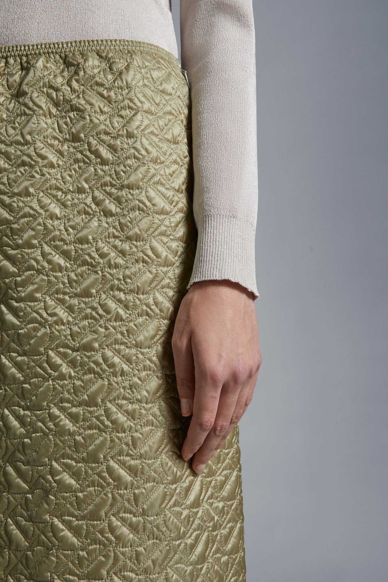 Moncler Quilted Midi Skirt In Nude