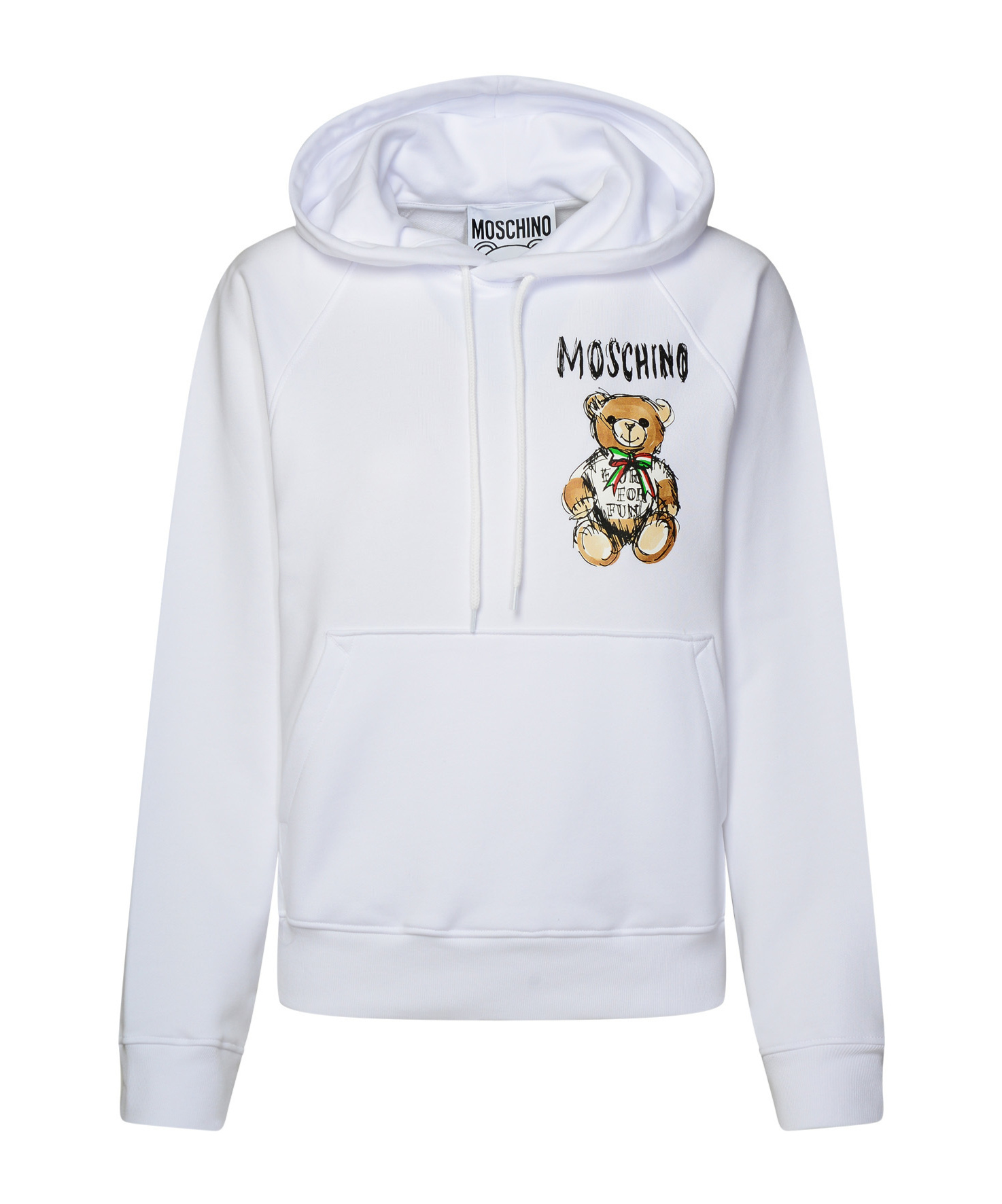 Moschino Logo Teddy Bear Printed Drawstring Hoodie In White