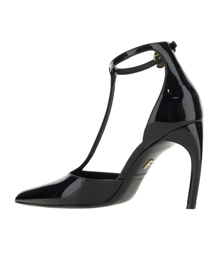 Ferragamo Lysandra Patent T-strap Stiletto Pumps In Black