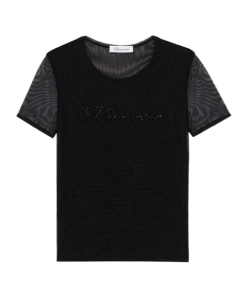 Blumarine Logo-embellished Mesh T-shirt In Black