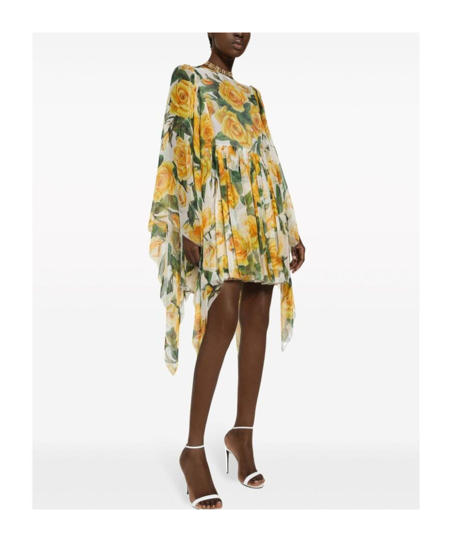 Dolce & Gabbana Silk Chiffon Rose-print Dress In Nude