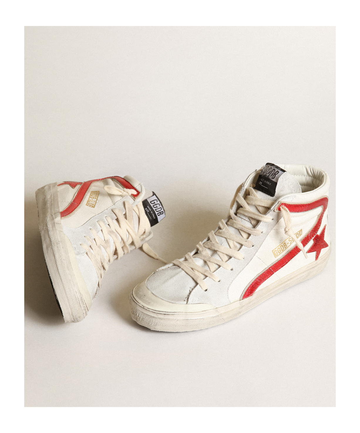 Golden Goose Slide With A Red Laminated Leather Star And Flash In Neutral