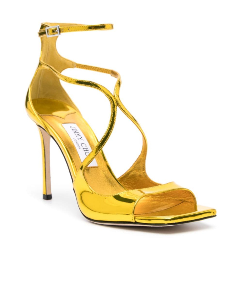 Jimmy Choo Citrine Liquid Metal Leather Azia 95 Sandals In Yellow
