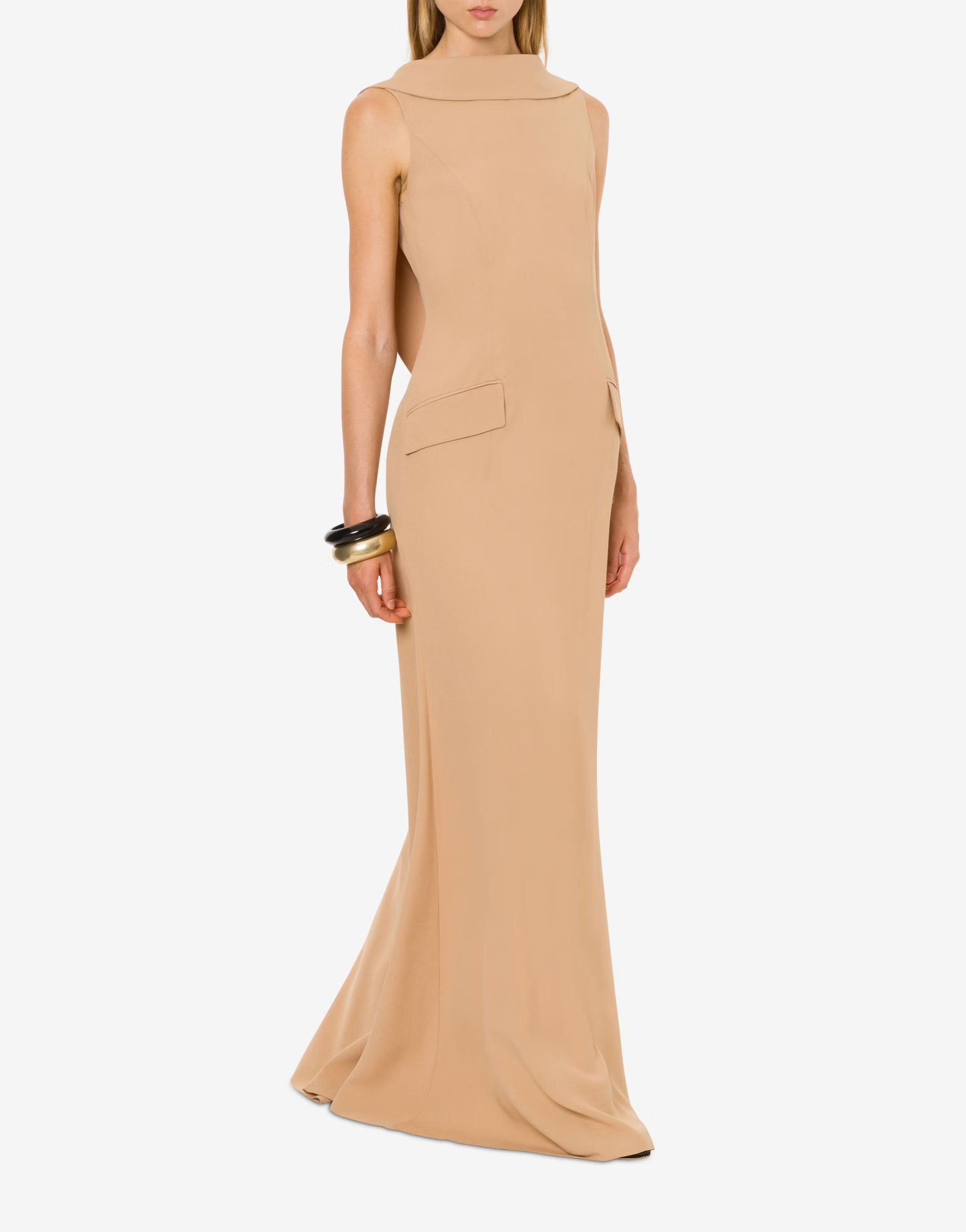Alberta Ferretti Ruffled Flared Maxi Dress In Nude