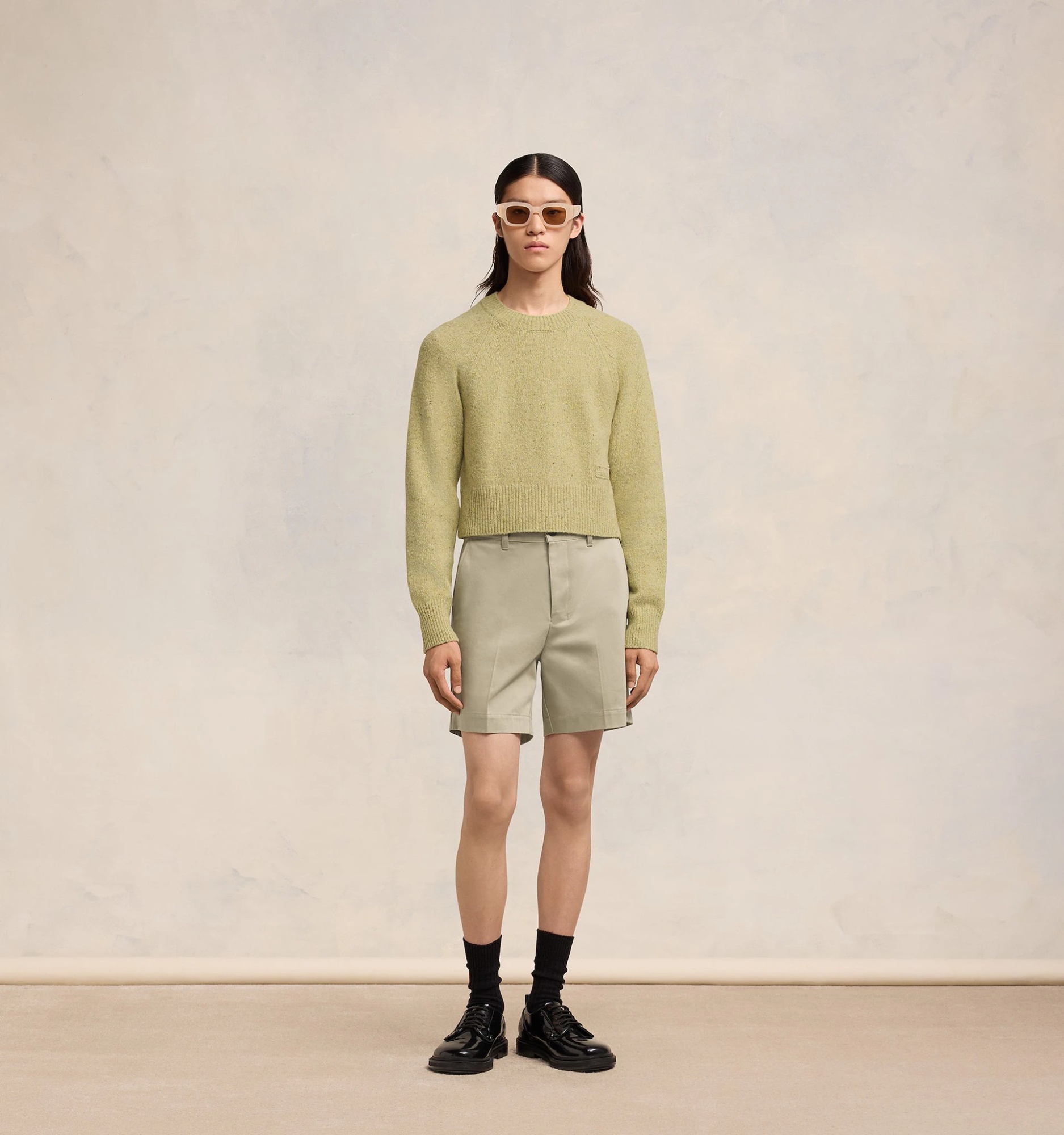 Shop Ami Alexandre Mattiussi Ami Embroidered Woolen Round Neck Sweater In Nude