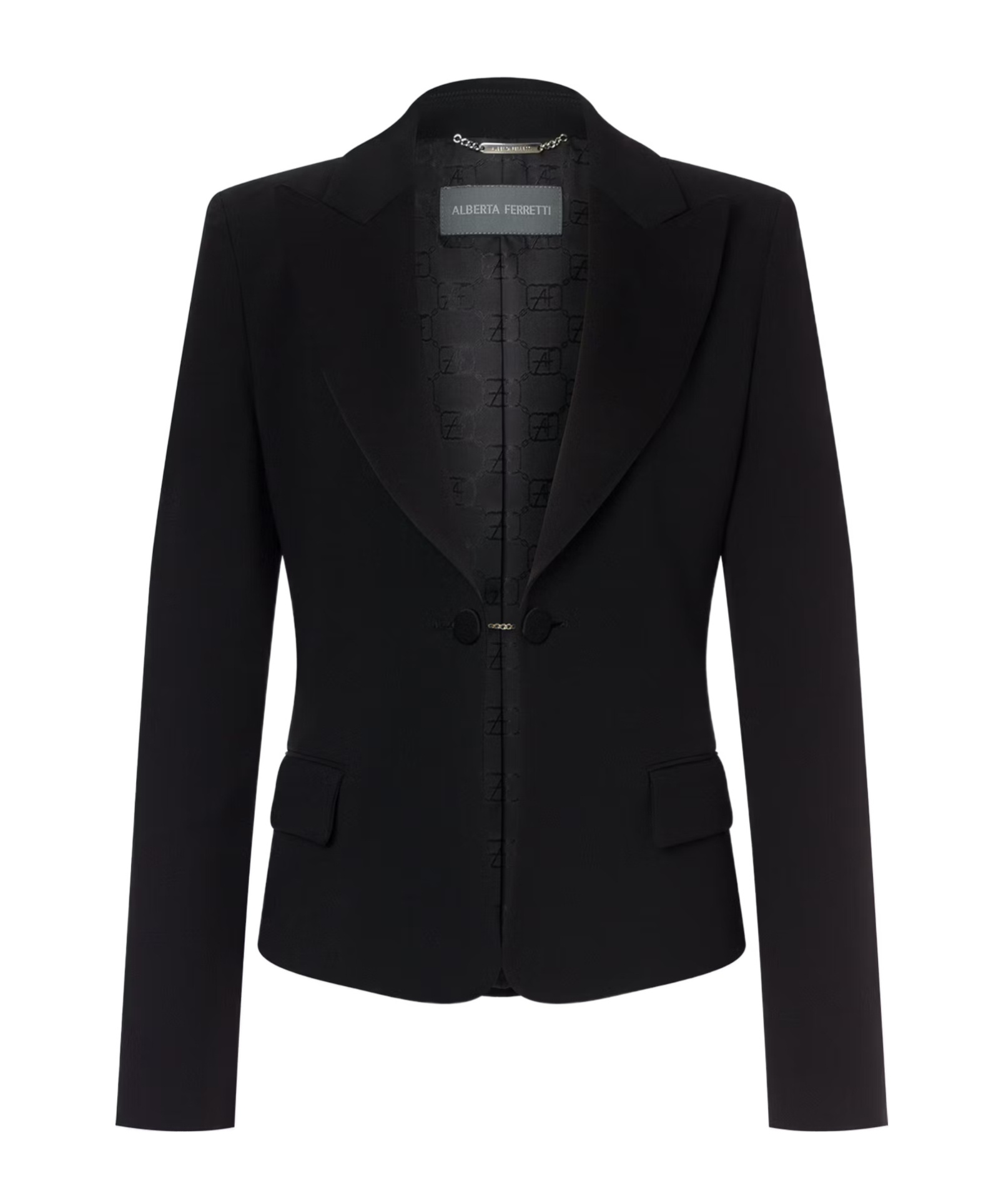 Alberta Ferretti Satin Tuxedo Suit Jacket In Black