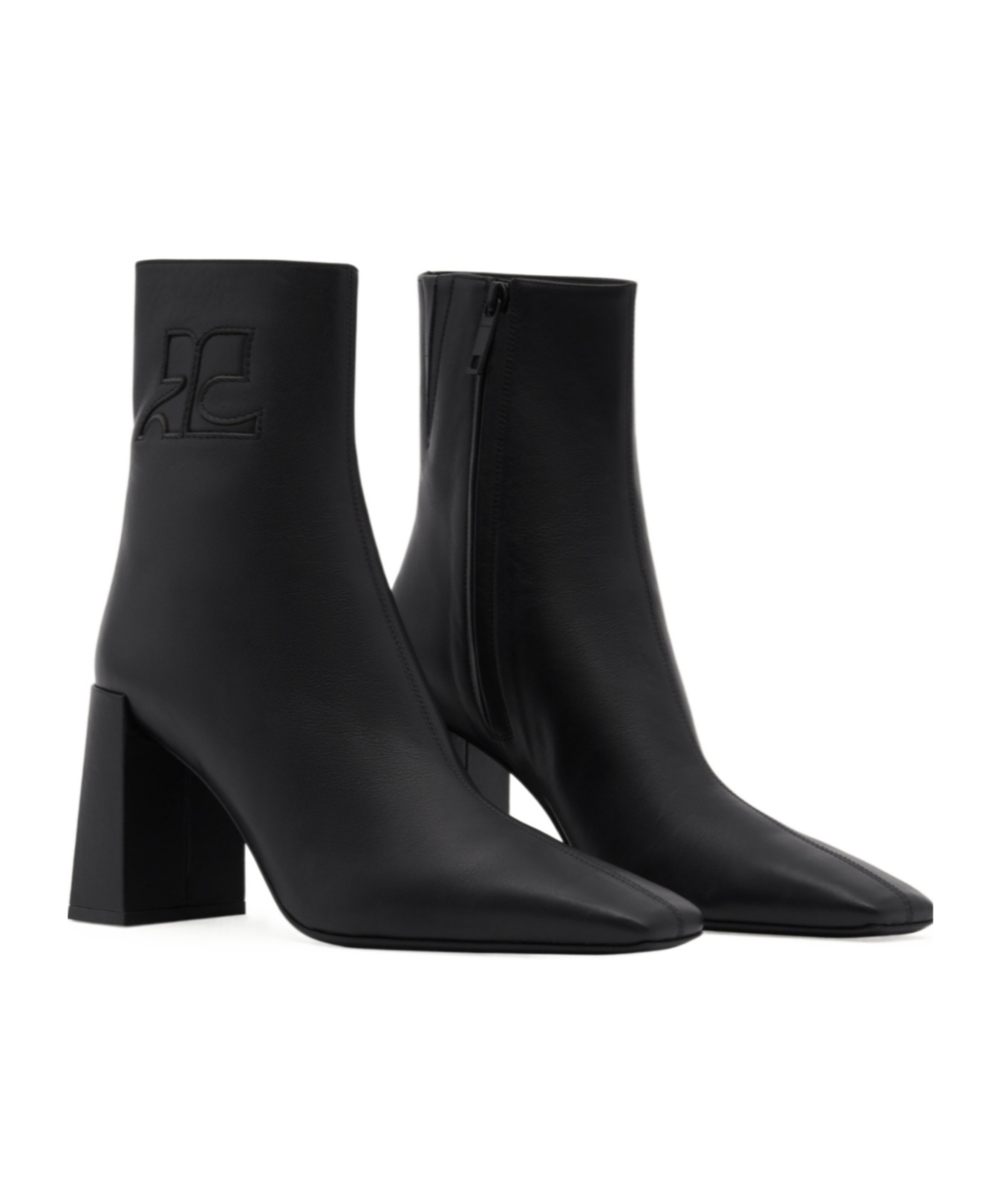 Courrèges Goatskin Ankle Boots With High Block Heel In Black