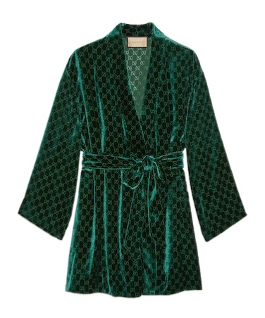 Gucci Belted Devoré-velvet Robe In Green
