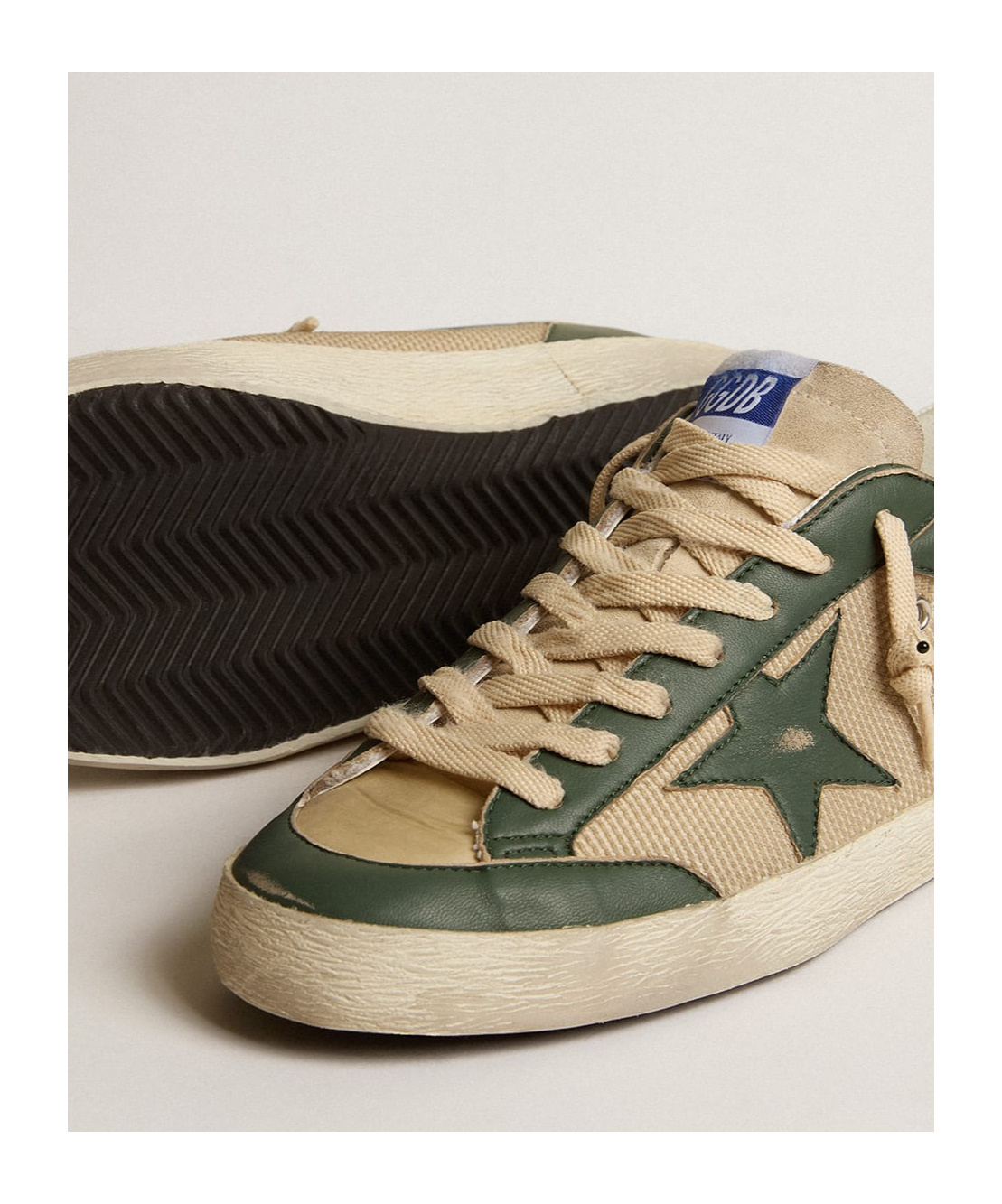 Golden Goose Super-star Ltd In Cream Mesh And Green Nappa With Nappa Star In Brown