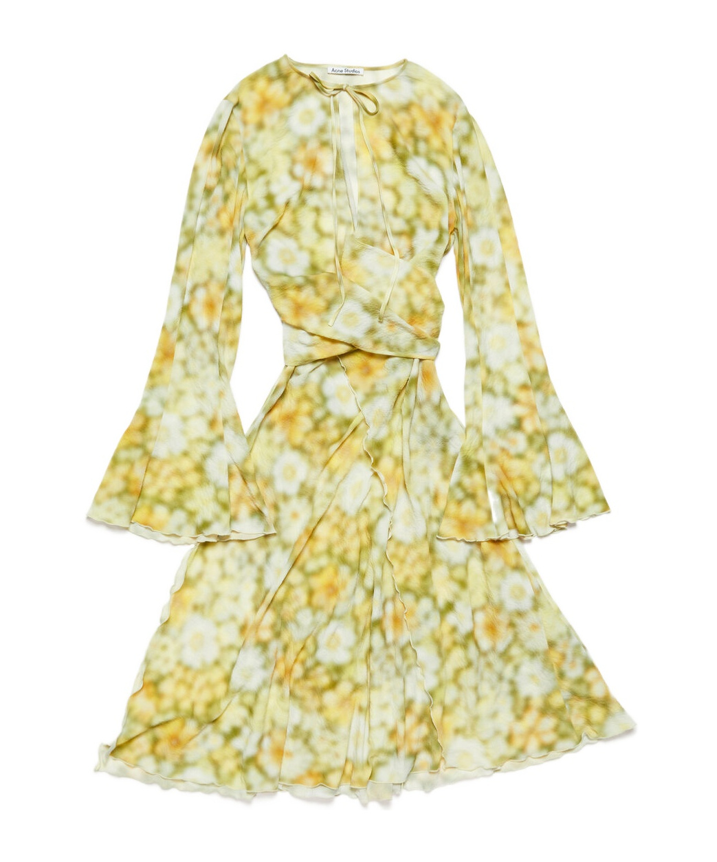 Shop Acne Studios Abstract-print Wrap Midi Dress In Yellow