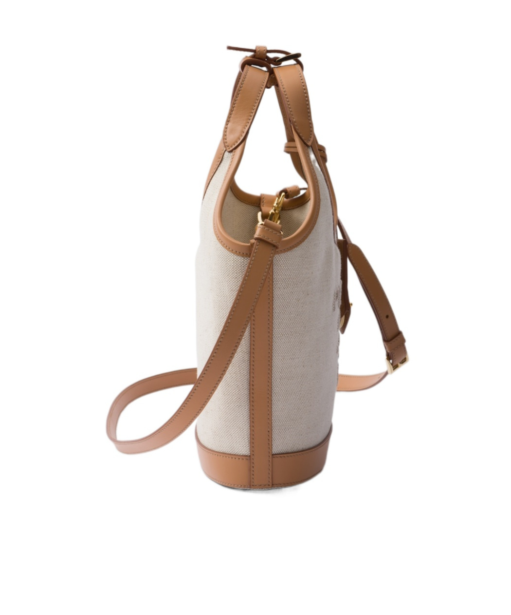 PRADA LINEN BLEND AND LEATHER MINI-BUCKLE BAG
