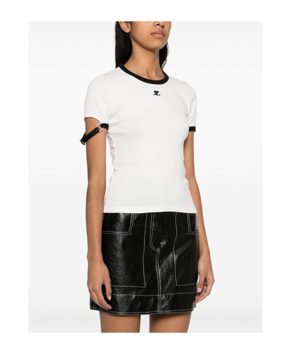 Courrèges Fitted White T-shirt With Contrasting Ribbed Trim In White