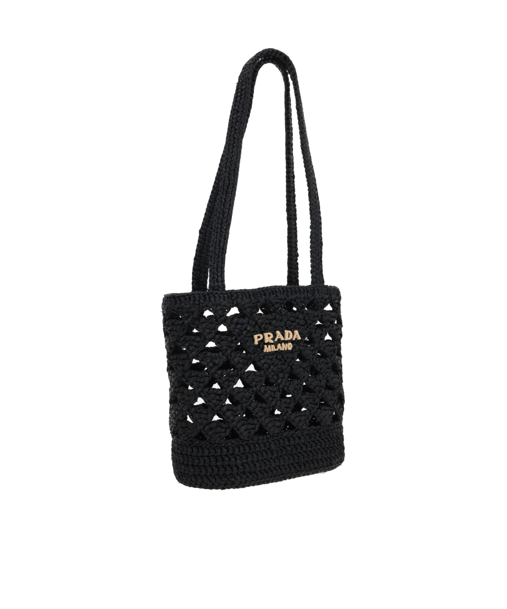 Prada Logo Crochet Tote Bag In Black