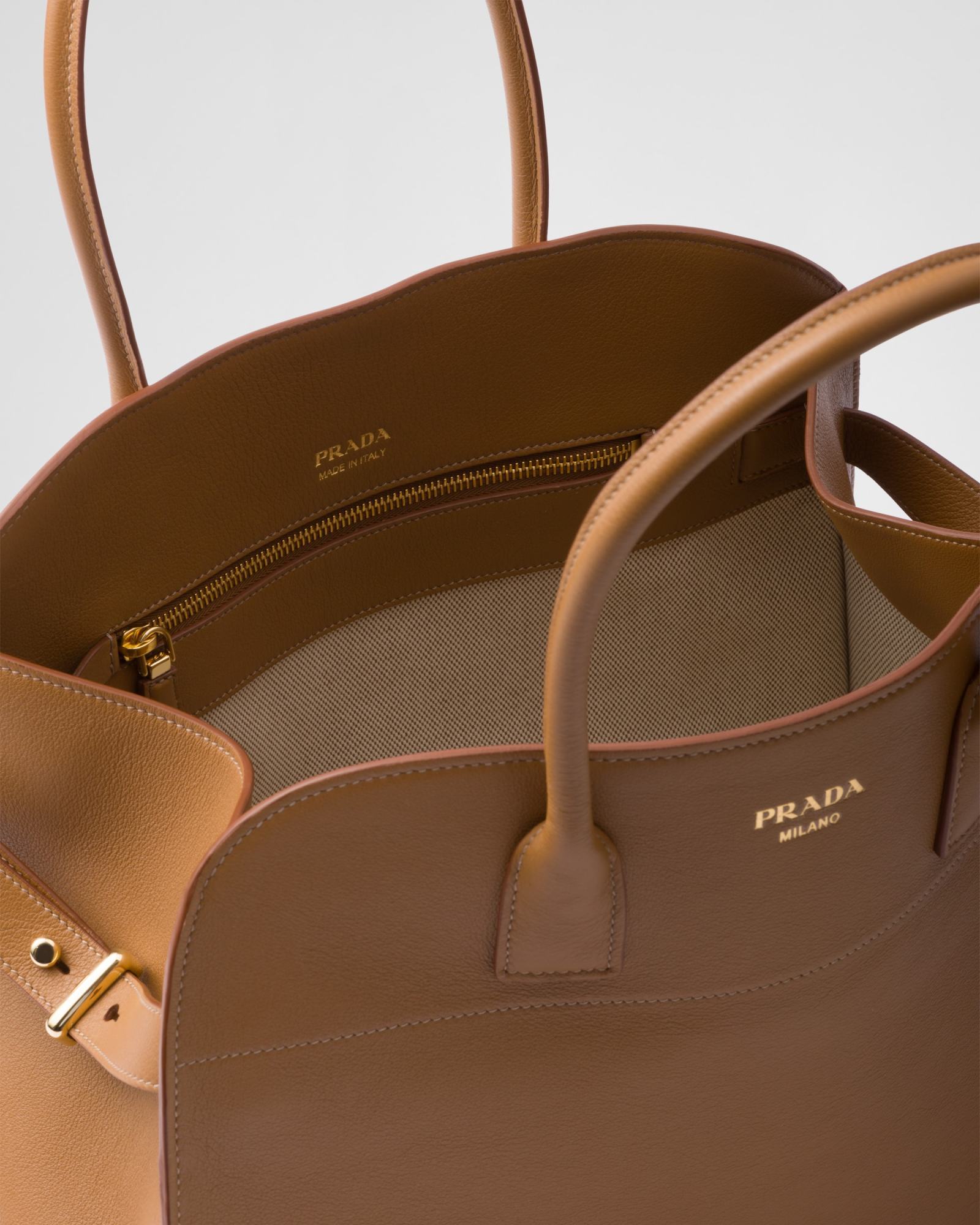 Prada Logo-lettering Leather Tote Bag In Brown