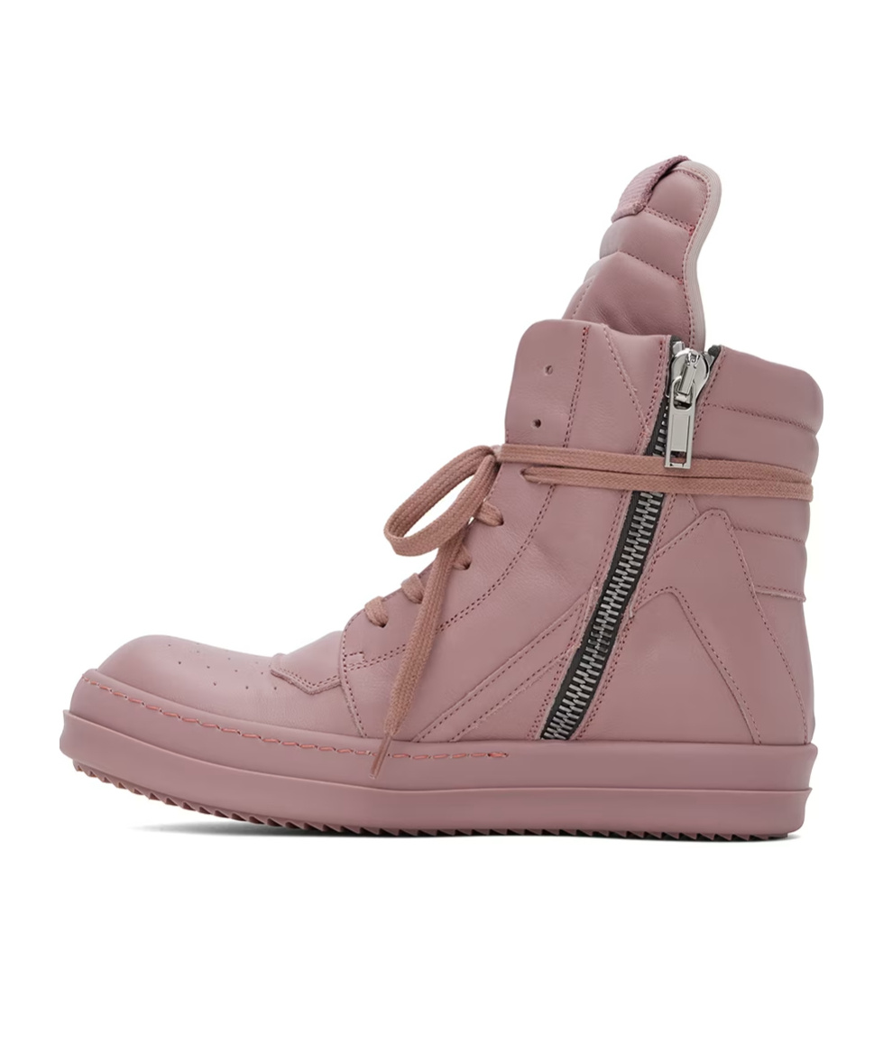 Rick Owens Geobasket Leather High-top Sneakers In Pink
