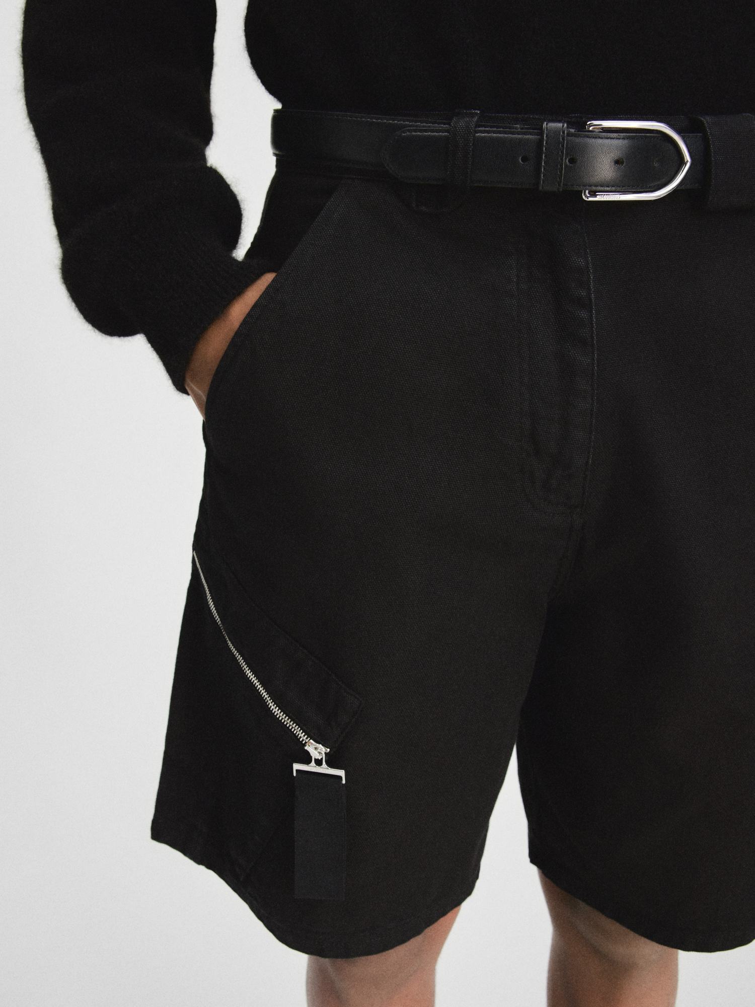 Shop Jacquemus Zipped Cargo Shorts In Black