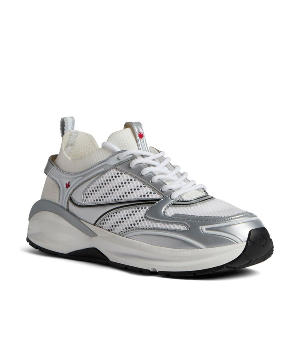 Dsquared2 Chunky Sole Mesh Sneakers With Maple Leaf Print In White