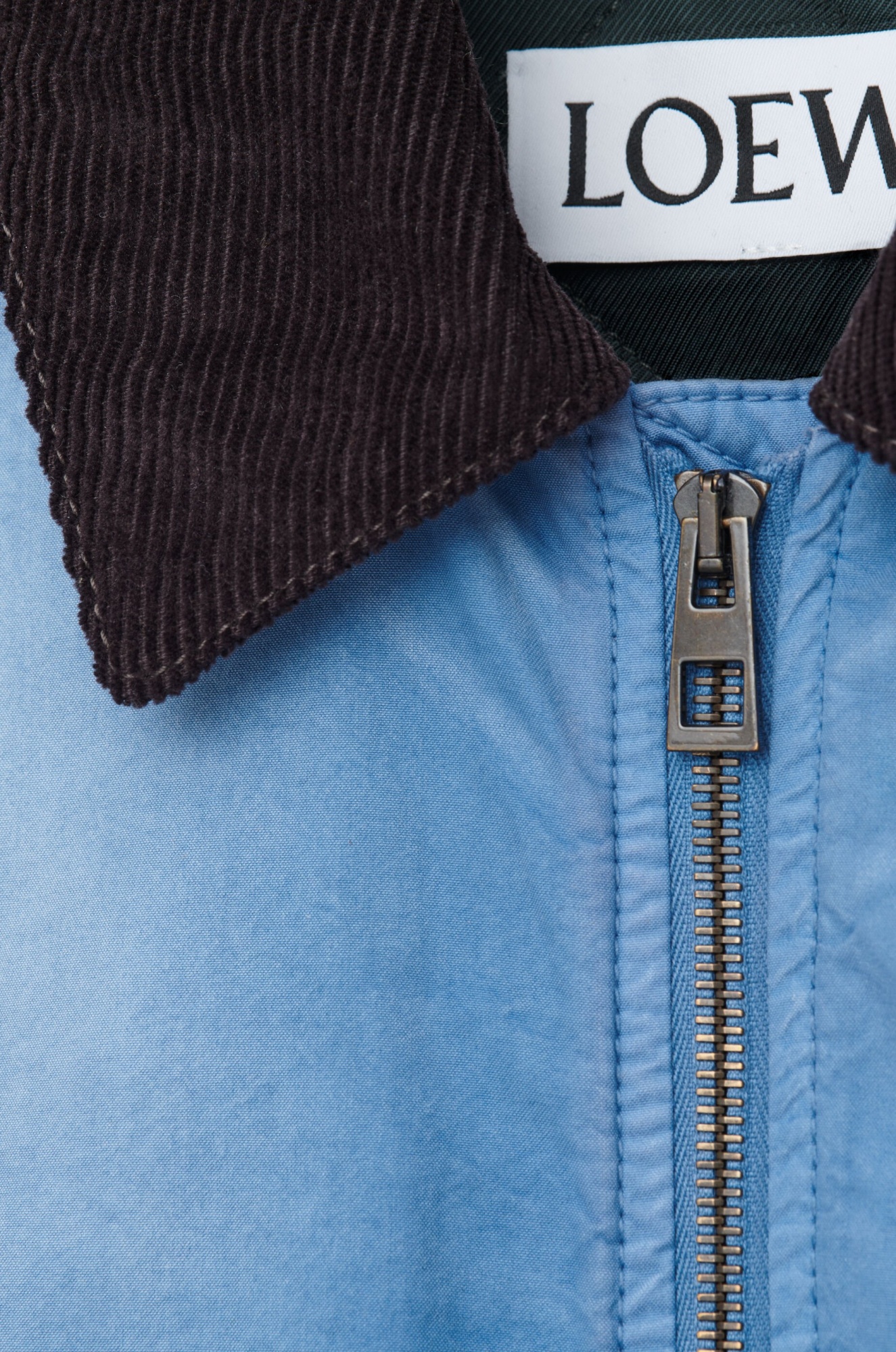 Loewe Blue Washed Effect Zipped Cotton Bomber Jacket In Blue