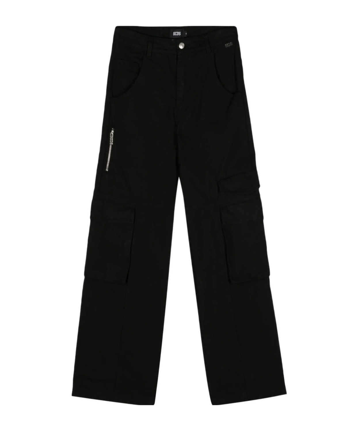Gcds Logo Patch Wide-leg Cargo Pants In Black