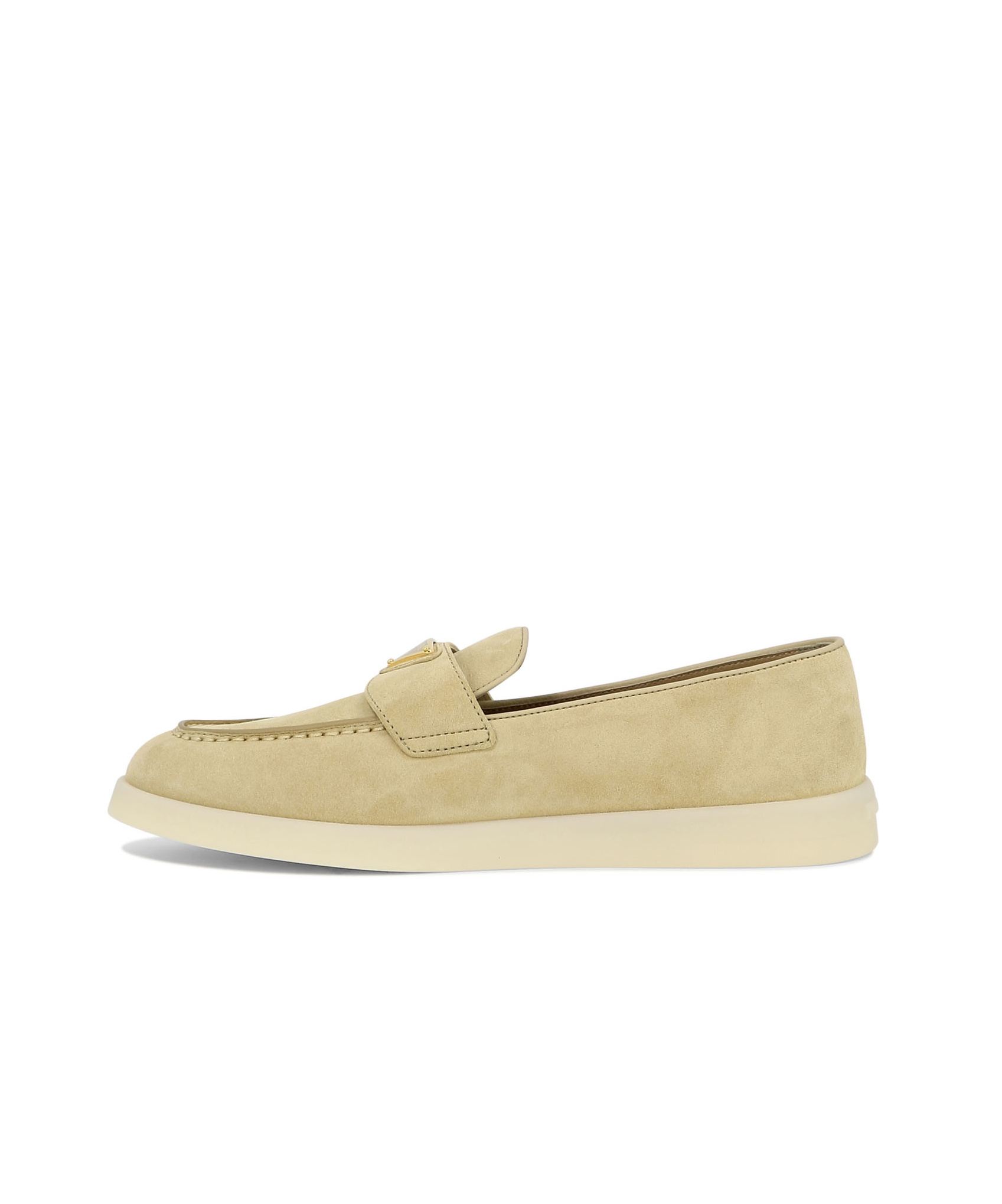 Prada Enamel-logo Loafers In Brown